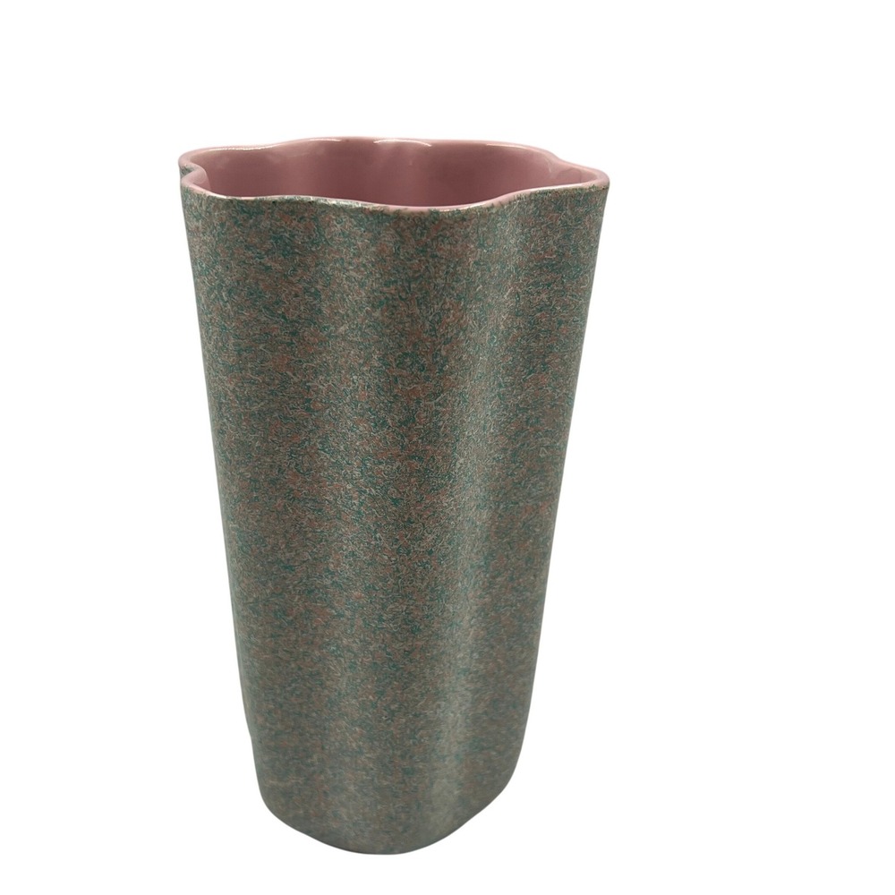 Vtg Shawnee Pottery 9" #1013 Decorative Vase Teal Pink Speckled MCM Cottage Core